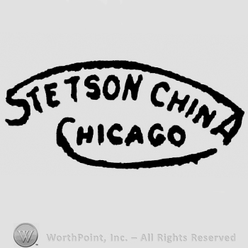 Stetson China written arched above Chicago, all in an oval shape frame