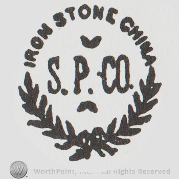 two laurel branches with "ironstone china S P Co" in between