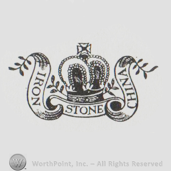 logo with a crown and a banner with "iron stone china"
