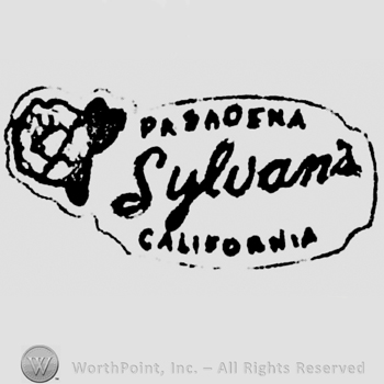 Pasadena written above Sylvan's written above California, all in an oval shape frame