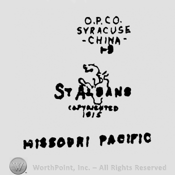 O.P. Co. written above Syracuse written above China written above P-9 written above St. Alsans written above Copyrighted written above 1915 written above Missouri Pacific