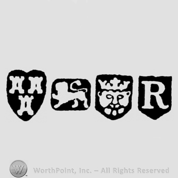 Three Castles and Lion Passant and Leopard's head crowned and date-letter R