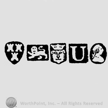 Three Castles and Lion Passant and Leopard's head crowned and date-letter U and Man's Profile