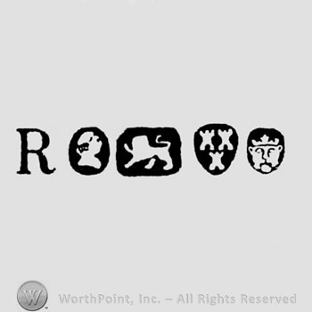 Date-letter R and Man's Profile and Lion Passant and Three Castels and Leopard's Head crowned