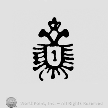 Shield with radii, number 1 on it, crown above