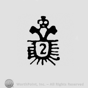 Shield with radii, number 2 on it, crown above