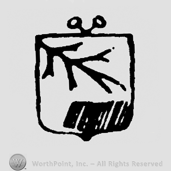 Shield with tree, two pins above