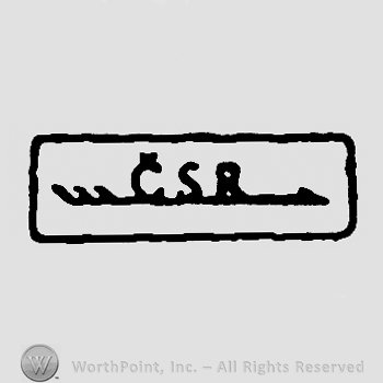 Half of an arrow, uppercase CSB in a rectangle
