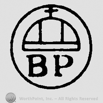 Uppercase BP and crown with cross inside a circle