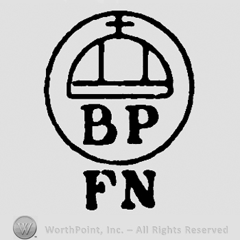 Uppercase BP and crown with cross inside a circle;FN  written bellow