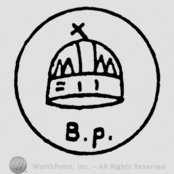 Uppercase BP and crown with cross inside a circle