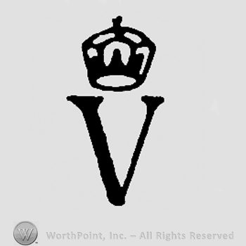 Uppercase V with crown above
