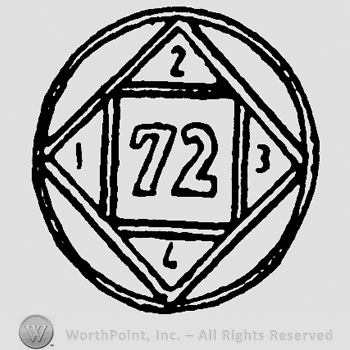 Circle with diamond and square and number 72
