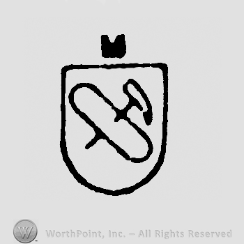 Hammer on a shield, uppercase M above