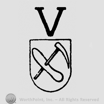 Hammer on a shield, uppercase V above