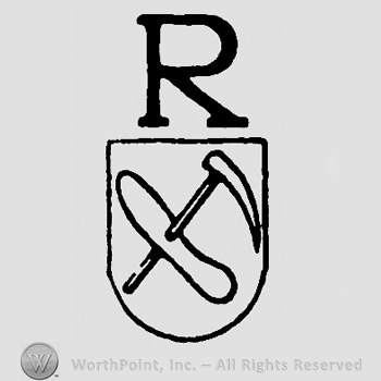 Hammer on a shield, uppercase R above