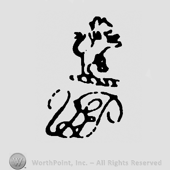 Uppercase handwritten VLP with pranced lion above