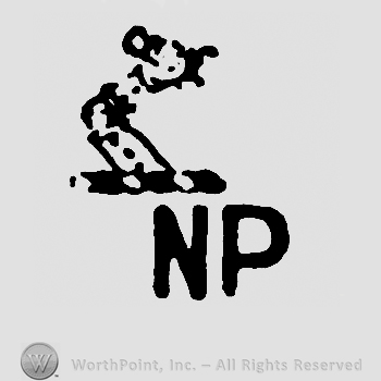 Hand with sword over uppercase NP