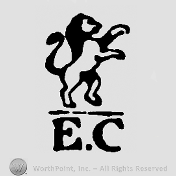 Pranced lion over uppercase EC