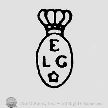 Uppercase LEG and star in an oval with crown on top