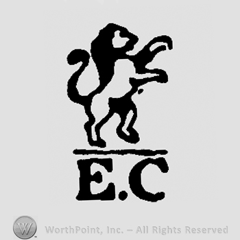 Pranced lion over uppercase EC