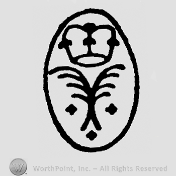 Palm branches, three small crosses, crown above all inside an oval
