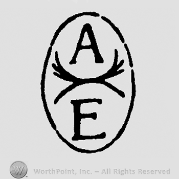 Uppercase AE inside an oval with crossed branches