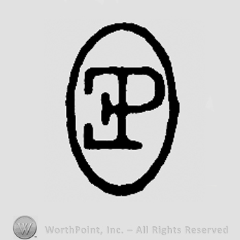 Mirrored uppercase E, uppercase P in an oval