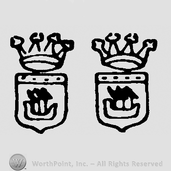 Two shields with castle on them and crown above