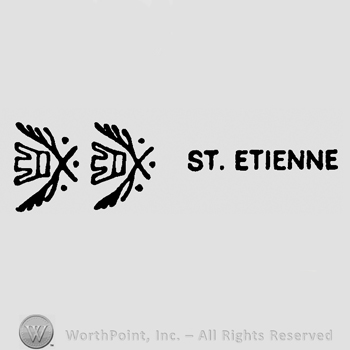 Crossed branches with crown appearing twice and St. Etienne written with uppercase letters