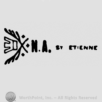 Crossed branches with crown, uppercase N.A., St. Etienne written with uppercase letters