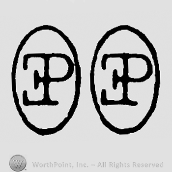 Mirrored uppercase E, uppercase P in an oval; appears twice