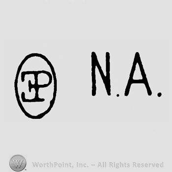 Mirrored uppercase E, uppercase P in an oval and outside the oval uppercase N.A.