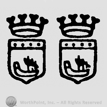 Shield with boat and crown above, appearing twice