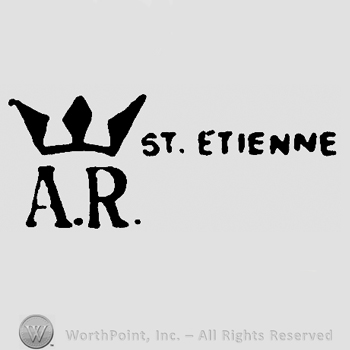 Crown over uppercase AR, St. Etienne written with uppercase letters