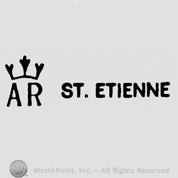 Crown over uppercase AR, St. Etienne written with uppercase letters
