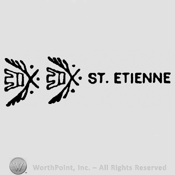 Crossed branches with crown appearing twice and St. Etienne written with uppercase letters