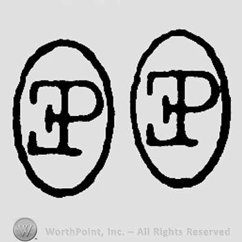 Mirrored uppercase E, uppercase P in an oval; appears twice