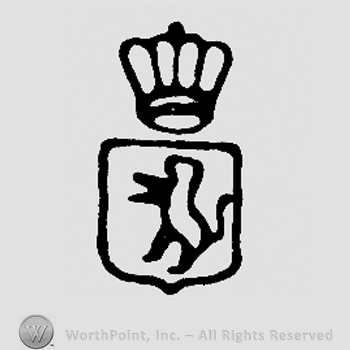 Pranced lion on a shield, crown above