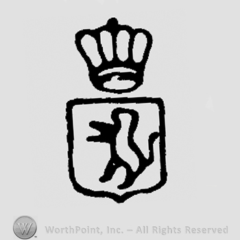 Pranced lion on a shield, crown above