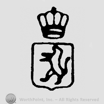 Pranced lion on a shield, crown above
