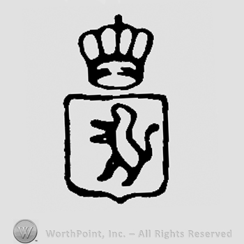 Pranced lion on a shield, crown above