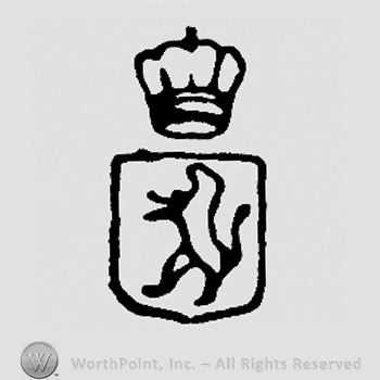 Pranced lion on a shield, crown above