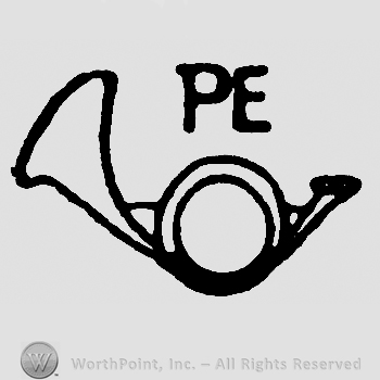 Uppercase PE over a horn