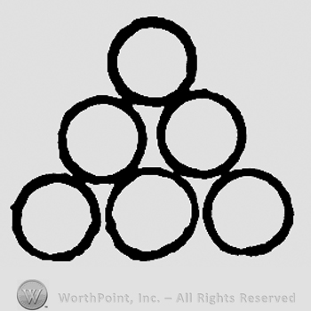 Six circles placed in a triangle shape.