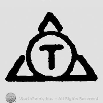 Uppercase T in a circle inside a triangle