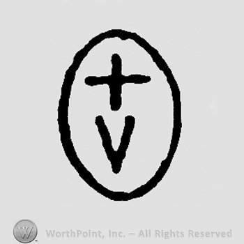 Cross and uppercase V inside an oval