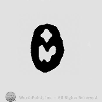 Cross and uppercase M inside an oval