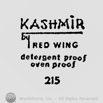 Kashmir written above By Red Wing written above Detergent Proof written above Oven Proof, above 215