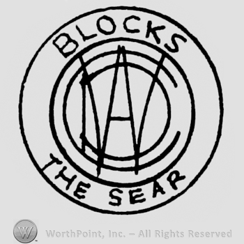 Monogram in circle; enclosing BLOCKS THE SEAR written.
